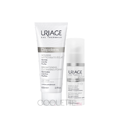 URIAGE DEPIDERM Mousse nettoyante éclat 100ml + URIAGE DEPIDERM SPF 50 Soin de jour anti-taches, 30ml - tunisie
