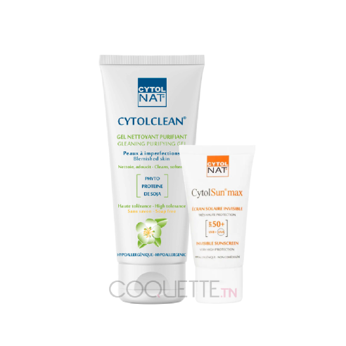 CYTOLNAT Cytoclean Gel Nettoyant 175 Ml + CYTOLNAT CYTOLSUN MAX ECRAN INVISIBLE SPF50+ 50ML - tunisie