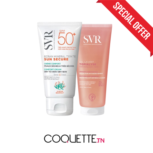 SVR PACK Sun Secure Mineral Teinté spf50+ Peaux Séche + Topialyse Gel Lavant 200ML - tunisie