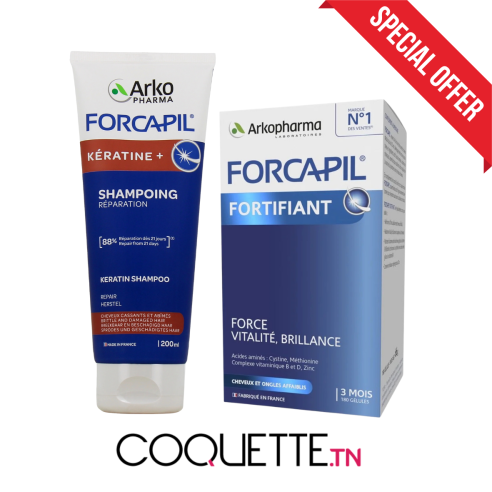 FORCAPIL PACK SHAMPOING FORTIFIANT 200ML + COMPLEMENT CHEVEUX ET ONGLES 180 GELULES - tunisie