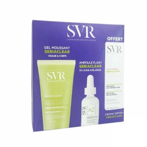 SVR COFFRET SEBIACLEAR GEL MOUSSANT 200ML+AMPOULE AZ FLASH ANTI IMPERFECTIONS 30ML+CREME SOLAIRE MATIFIANTE SPF50 40ML (OFFER...