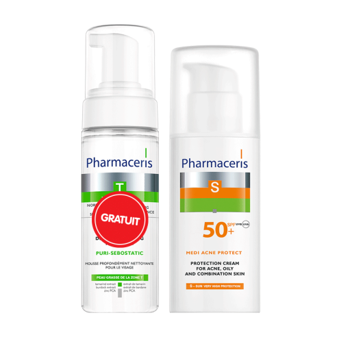 PHARMACERIS PACK S ECRAN SUN PEAUX A IMPERFECTIONS+T MOUSSE NETTOYANTE (GRATUIT) - tunisie