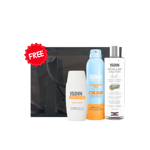 COFFRET ISDIN UNIFY COLOR + SPRAY SOLAIRE ADULTE + EAU MICELLAIRE + (SAC GRATUIT ) - tunisie