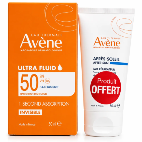 AVENE ULTRA FLUIDE INVISIBLE SPF50 50ML + LAIT APRES SOLEIL 50ML OFFERT - tunisie