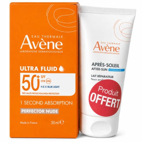 AVENE ULTRA FLUID PERFECTEUR TEINTE SPF50+ 50ML + LAIT APRES SOLEIL 50ML OFFERT - tunisie
