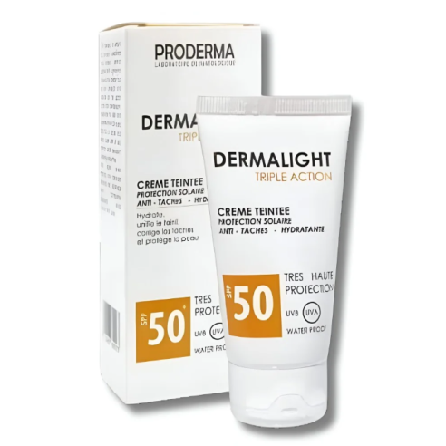 PRODERMA DERMALIGHT CREME SOLAIRE TRIPLE ACTION TEINTE SPF 50+ - tunisie