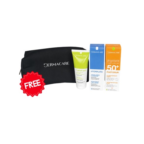DERMACARE PACK CRÈME HYDRATANTE LÉGÈRE + ÉCRAN TEINTÉ MATIFIANT 1.5 + GEL NETTOYANT + TROUSSE OFFERTE - tunisie