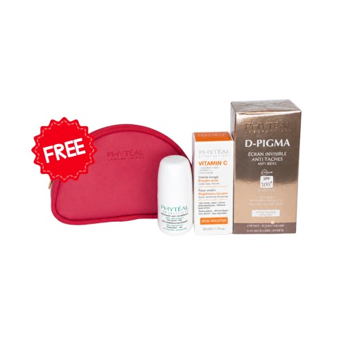 PHYTEAL PACK ROLL-ON + ECRAN D-PIGMA INVISIBLE + CRÈME VISAGE HYDRATANTE VITAMINE C + TROUSSE OFFERTE