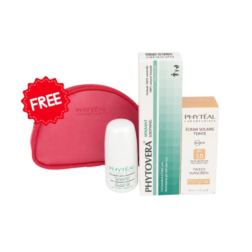 PHYTEAL PACK ROLL-ON + ÉCRAN PHYTEAL BEIGE ÉCLAT + PHYTOVERA GEL APAISANT 100 ML + TROUSSE OFFERTE - tunisie