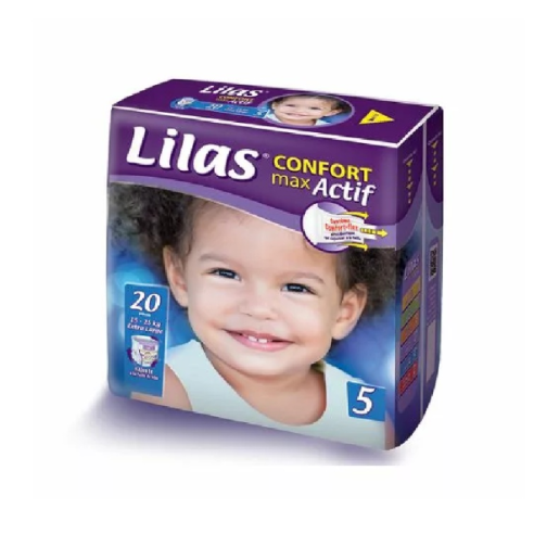 LILAS CONFORT MAX ACTIF COUCHE BÉBÉ T5 15-25 KG - tunisie